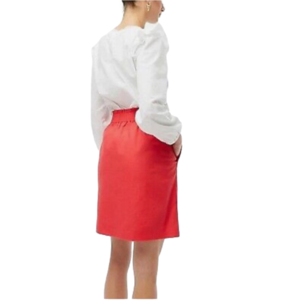 ❤️ J. Crew Coral Linen Cotton City Mini Skirt Paperbag Stretch Waist Size 0​ - Picture 2 of 4